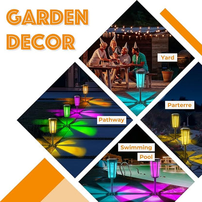 Garden Decor Light, 4Pack Outdoor Lights Color Changing, Bright Pathway Lights Outside Waterproof, Walkway Lights Warm White for Landscape Path Yard Patio Driveway