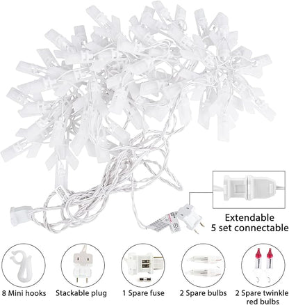 Minetom Snowflake Christmas String Lights with 6 Drops - 9ft 100 Mini Bulb Icicle Lights with Hooks, Plug-in Connectable Hanging Lights for Christmas Home Indoor Outdoor Wedding Holiday Décor
