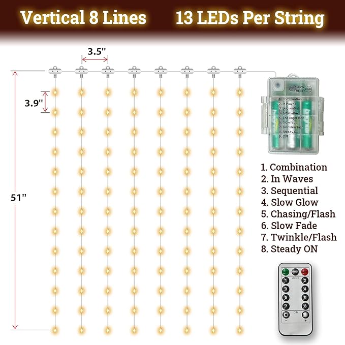 BenefitUSA Patio Umbrella Warm White Lights 8 Lighting Mode 104 LED String Lights with Battery and Remote Control Umbrella Lights Operated for Restaurant Coffee Shop Outdoor Garden Holidays Party