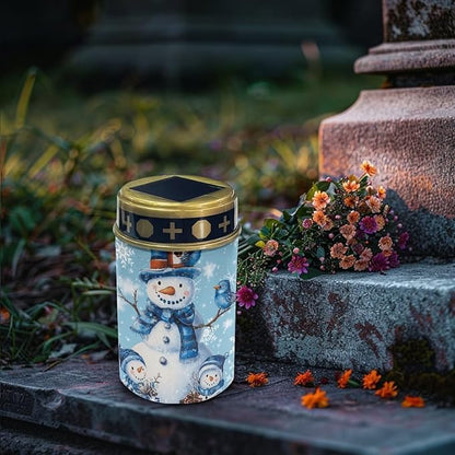 Christmas Snowman Solar Garden Stake Lights Bright Solar Cemetery Grave Decorations for Outside, Driveway Markers Lights for Remembrance