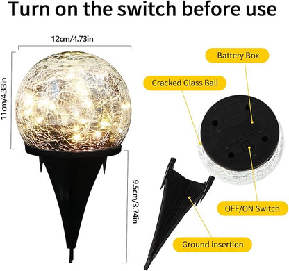 Garden Decoration, Cracked Glass Solar Globe Lights for Yard Pathway Patio Halloween Christmas Outside Decor,Warm White 2 Pack 50 LED(4.7”)