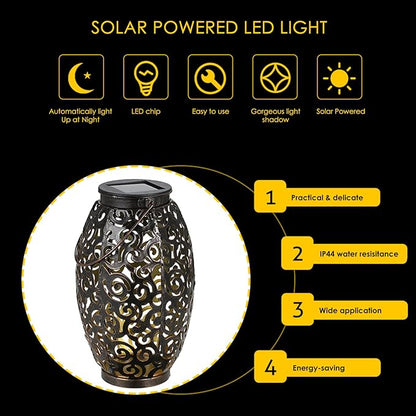 Tomshine Solar Lantern, LED Solar Outdoor Lanterns, Solar Lights Outdoor Hanging Metal Solar Powered Lantern Waterproof Decorations for Patio, Pathway, Outside, Garden Decor, Yard, Walkway