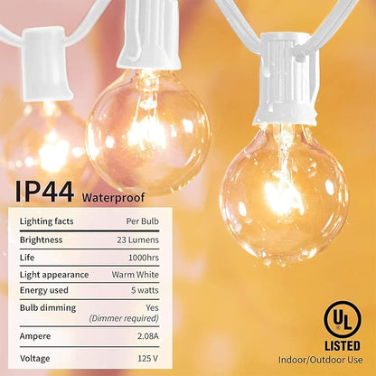 Afirst White Outdoor String Lights 25FT with 27 Globe Bulbs Vintage Incandescent Lights for Patio Garden Backyard Party Wedding