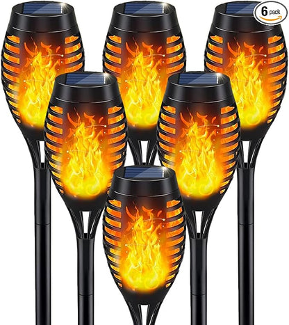Solar Torch Lights Outdoor, IP65 Waterproof with Realistic Flickering Flame - Auto On/Off Garden Lights for Patio, Yard, Pathway, Enchanting Party Decor (6Pack)