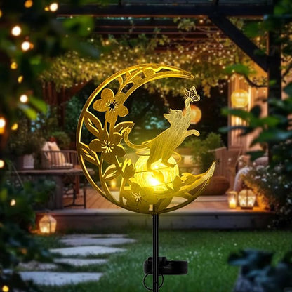 JOBOSI Moon Cat Waterproof Outdoor Cat Lover Solar Light for Garden, Yard, Patio Decor, Auto On/Off, Long-Lasting Battery, Unique Gift for Women Mom, Grandma, Christmas