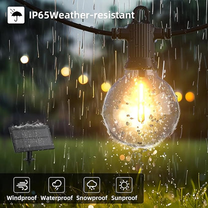 Kawaya Solar Powered String Lights for Outside, Outdoor IP65 Waterproof LED Patio Light with USB-Charging, Shatterproof Edison Hanging Lights for Bistro Yard Cafe Porch Camping (Solar-Power 100FT)