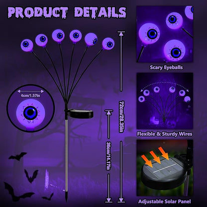 Brizled Purple Solar Halloween Lights, 2 Pack Total 12 LED Halloween Eyeball Lights, 2 Modes Outdoor Purple Swaying Firefly Light Waterproof Scary Pathway Lighting for Outside Garden Yard Lawn Path