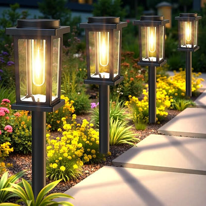 Solar Pathway Lights Outdoor, 8 Pack Solar Powered Garden Lights Waterproof, Auto On/Off Outdoor Landscape Lights for Patio, Walkway, Driveway, Lawn, Pool Decor. (Warm White)