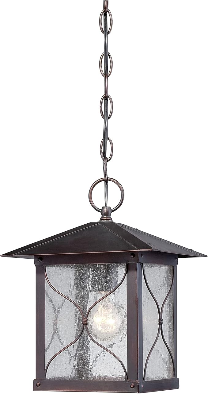 Nuvo Lighting 60/5614 Vega Hanging One Light Lantern 100-watt Outdoor Pendant Porch and Patio Lighting with Clear Seeded Glass, Classic Bronze