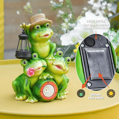 Solar Frog Family Garden Statue Figurines with Lantern & LED Light – Cute Solar Yard Decor for Lawn, Patio & Outdoor Pathway(Family Frogs)