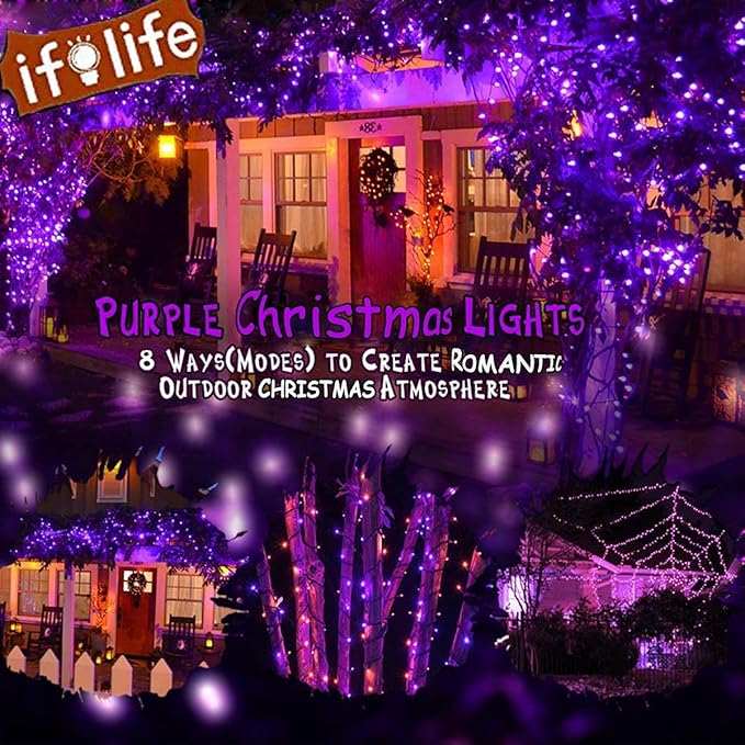 String Lights Fairy Lights 66 Feet 200 LED with Multi Flashing Modes Controller, Waterproof LED Lights Decorations for Bedroom, Wedding, Party, Garden, Patio, Indoor Outdoor Occastions (Purple)