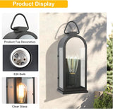 Vintage Outdoor Wall Light Fixtures (2 Pack) - Matte Black Porch Lantern/Exterior Wall Sconce, Glass Shade, Sturdy | Lumora