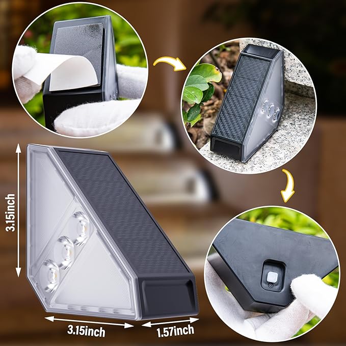 ROSHWEY Solar Step Lights Outdoor Waterproof, 8 Pack Triangle Solar Stair Lights for Outside, LED Deck Light | Lumora