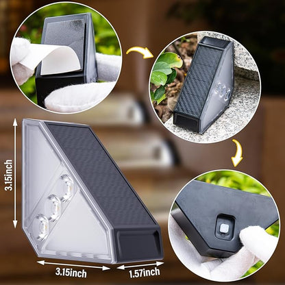 ROSHWEY Solar Stair Lights Outdoor Waterproof, 16 Pack Step Lights for Outside, Triangle Solar Powered Step Light for Deck, Front Porch, Backyard, Patio Decor, Warm White