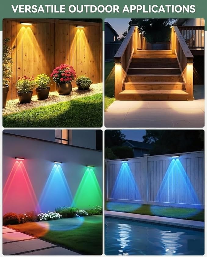 Solar Fence Lights Outdoor Waterproof, 12 Pack, Adjustable Color Temperature 3000K/4000K/6000K, LED Step Lights for Patio Yard Wall Railing Garden, Auto On/Off