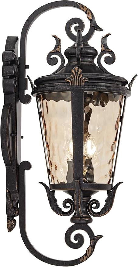 John Timberland Casa Marseille Vintage Outdoor Wall Light Fixture Veranda Bronze Scroll Frame 31" Champagne | Lumora