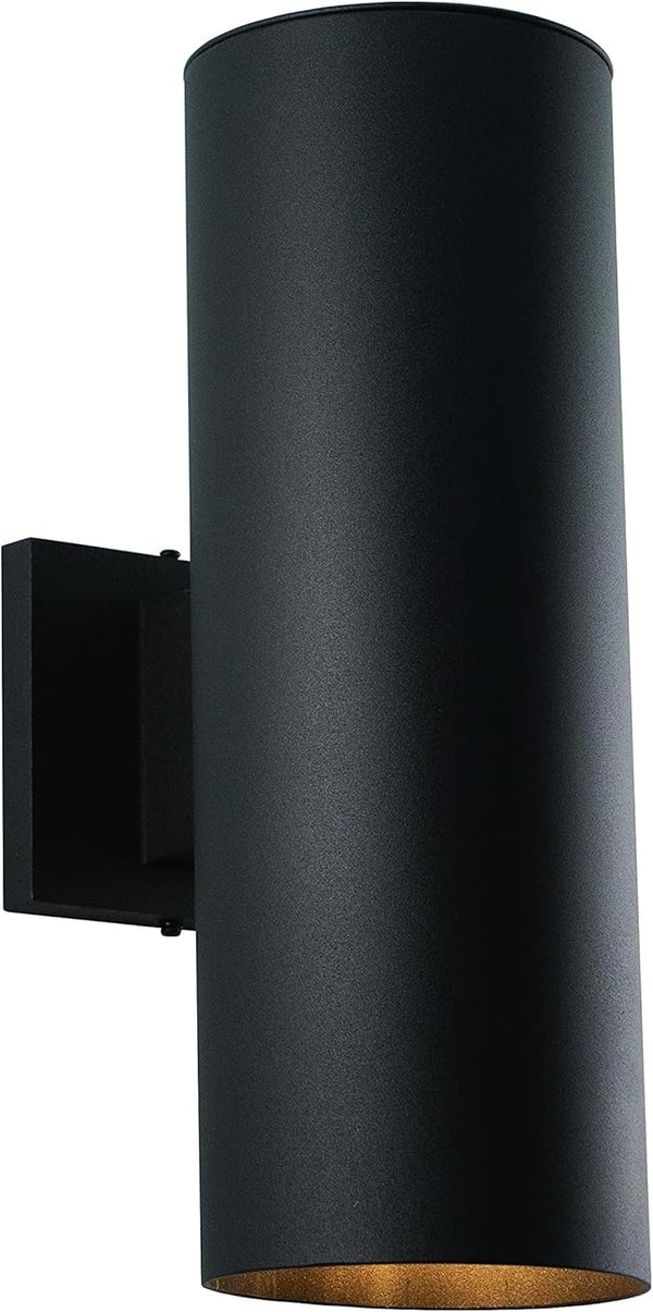 VAXCEL Chiasso Modern Outdoor Porch Light, 5" W x 14.25" H 2-Light Black Cylinder Wall Sconce, Waterproof Up and | Lumora