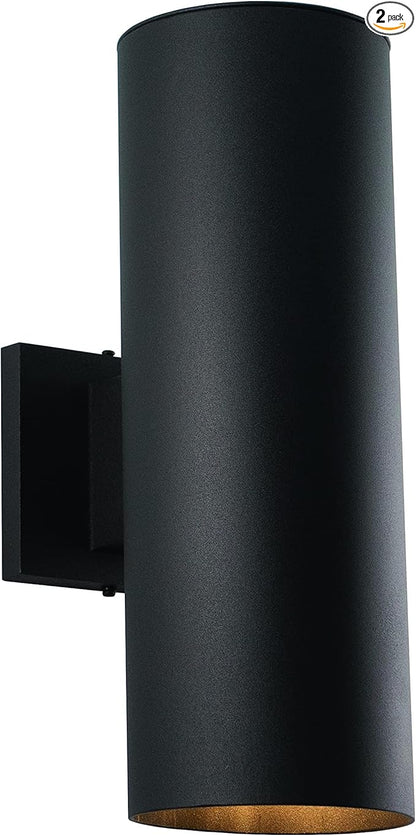 VAXCEL 2-Pack Chiasso 14.25 in. H 2-Light Textured Black Outdoor Wall Sconce Rust-Resistant Aluminum Metal Shade, Up-Down Wall Wash, LED Compatible, Use for Exterior Porch Patio Front Door or Garage