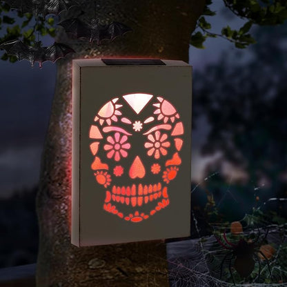 HUAXU Halloween Decorations Outdoor Solar Color Changing Skull Wall Decor LED Lights Skeletong Gost Scary Garden Decor Waterproof Solar Lights for Door Patio Yard Porch Pathway Clearance