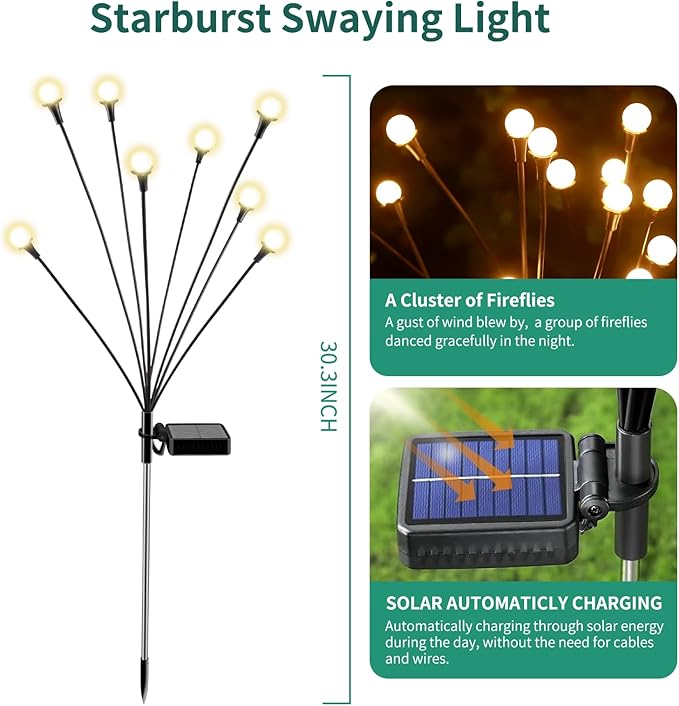 Solar Lights Outdoor Waterproof 4 Pack of 32 LEDs Garden Patio Firefly Decoration Unique Gifts Women Grandparents | Lumora