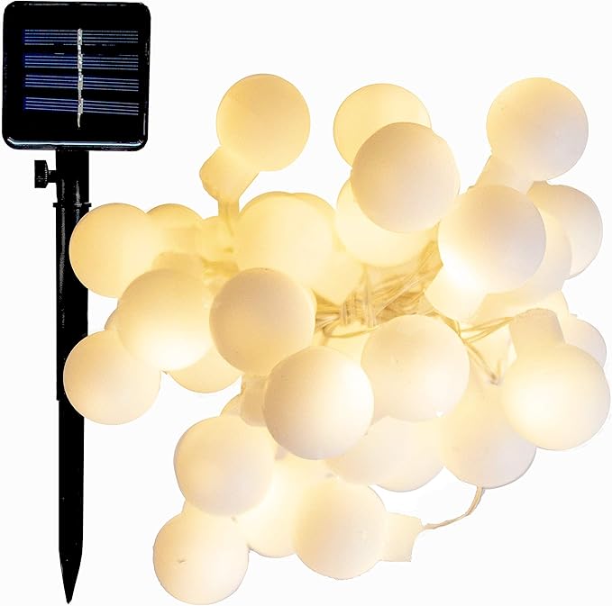 Hometown Evolution, Inc. Solar Powered LED Lights (30 LED, Solar White Ball - 8 Foot - Warm - Outdoor String Light | Lumora