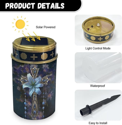 Solar Pathway Lights,Grave Crosses for Cemetery Solar Lights Outdoor Waterproof Garden Stake Lights for Outside Patio Landscape Lighting Flameless Warm White Pathway Lights Spotlights
