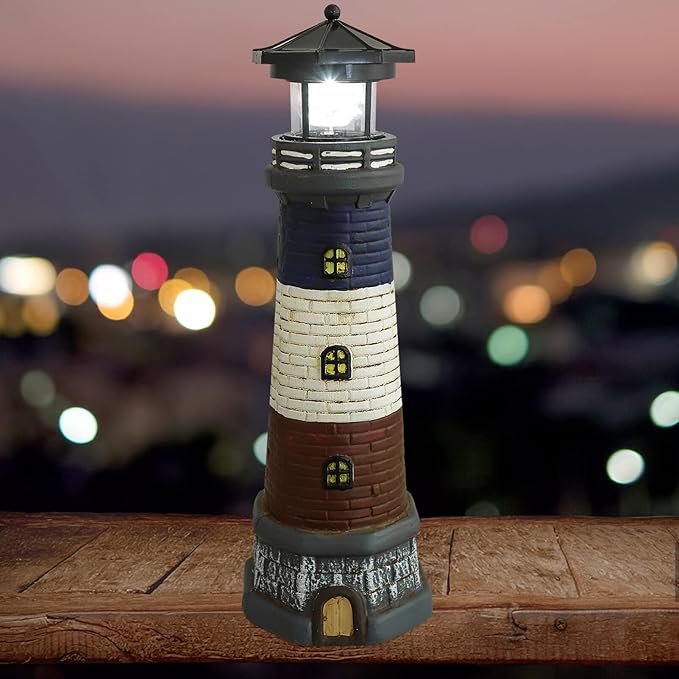 GANAZONO Solar Lighthouse Garden Lights Outdoor Waterproof Resin Lighthouse Statue Lamp for Patio Yard Lawn Landscape Decoration