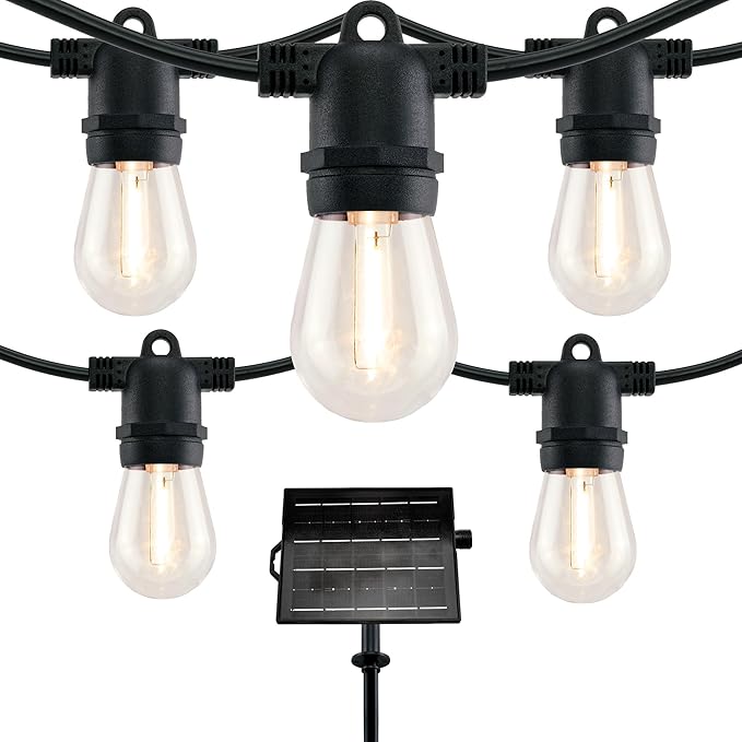 LED Patio String Lights, 35ft 18 Lights Solar Powered, E26 Socket with S14 Bulbs Weatherproof Outdoor Bistro Lights | Lumora