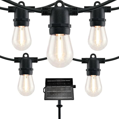 LED Patio String Lights, 35ft 18 Lights Solar Powered, E26 Socket with S14 Bulbs Weatherproof Outdoor Bistro Lights (18 Lights - Solar)