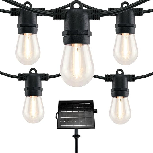 LED Patio String Lights, 35ft 18 Lights Solar Powered, E26 Socket with S14 Bulbs Weatherproof Outdoor Bistro Lights (18 Lights - Solar)