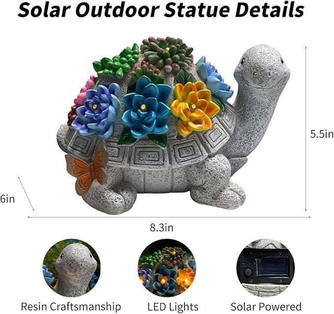 Solar Garden Outdoor Statues Turtle Figurine Lights - Yard Decorations for Patio,Balcony,Lawn Ornaments - Unique Housewarming and Birthdays Gifts for Mom Women