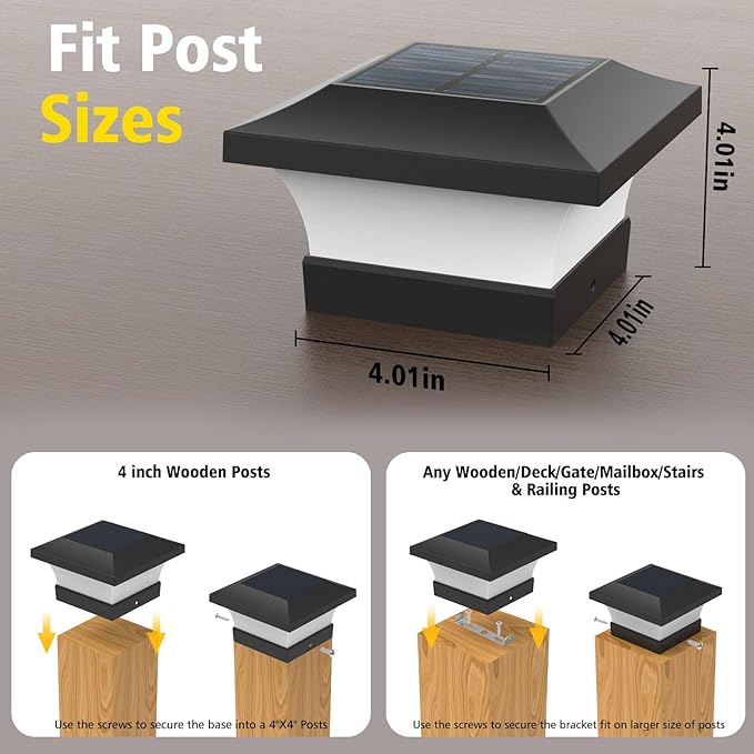 T-SUN 4X4 Post Solar Lights, Outdoor Waterproof Solar Post Cap Lights for 4X4 Wooden Posts, Deck, Fence, Garden | Lumora