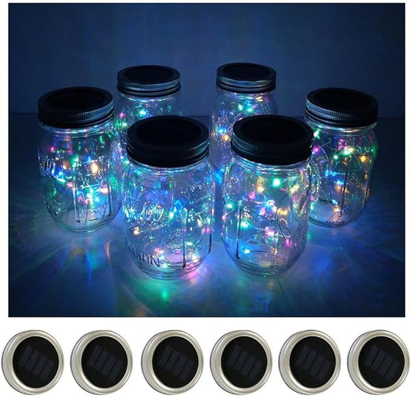 Decorman Solar Mason Jar Lid Lights, 6 Pack 10 LED Waterproof String Fairy Star Firefly Jar Lids Lights for Patio | Lumora