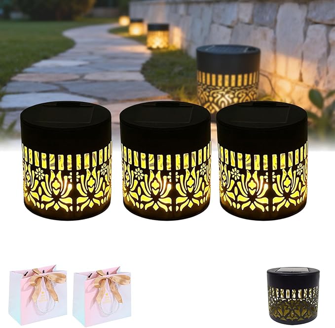 Decorative Solar Mandala Lights, Solar Mandala Lights Outdoor, Metal Solar Powered Outdoor Deck Step Wall Lights, Mandala Theme Waterproof Fence Light for Garden Post Patio Backyard (3pcs-A)