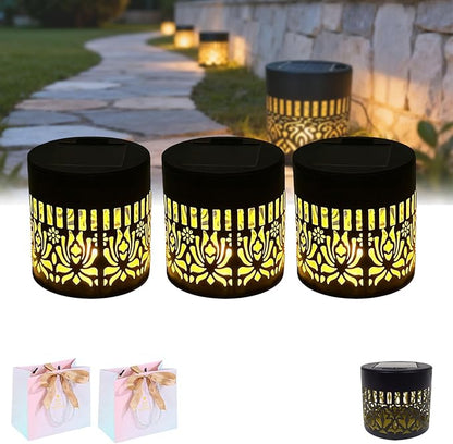 Decorative Solar Mandala Lights, Solar Mandala Lights Outdoor, Metal Solar Powered Outdoor Deck Step Wall Lights, Mandala Theme Waterproof Fence Light for Garden Post Patio Backyard (3pcs-A)