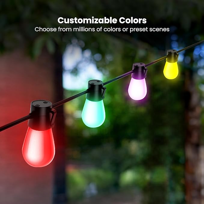 Feit Electric 24ft Smart Outdoor String Lights, 12 Socket Color Changing Works with Alexa/Google Assistant, Heavy | Lumora