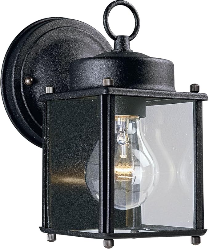 Progress Lighting 1-Light Clear Flat Glass Traditional Outdoor Wall Lantern Light, Outdoor, P5607-31, Textured Black