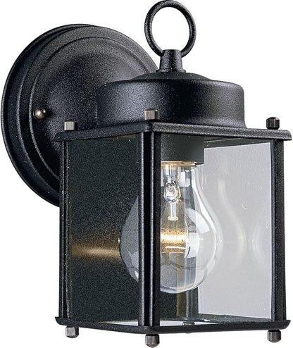 Progress Lighting 1-Light Clear Flat Glass Traditional Outdoor Wall Lantern Light, Outdoor, P5607-31, Textured Black