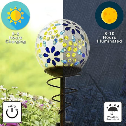 Crosslight Solar Glass Mosaic Ball Stake Lights 48" - Weatherproof LED Garden Decorative Light for Outdoor - Decor for Yard, Lawn, Patio, Pathway, Backyard