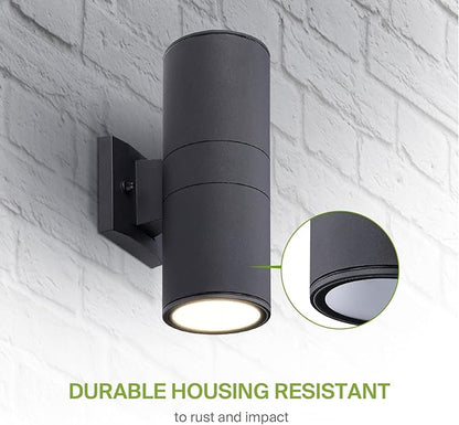 ASD 2 Light LED Indoor & Outdoor Wall Light Fixture | 18W 1900LM 3000K-5000K 120V Cylinder Up Down Lights | Dimmable Waterproof Exterior Wall Sconce | Front Door, Porch, Patio | Black, ETL 2 Pack
