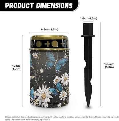HUGS IDEA Blue Butterfly Angel Garden Ornaments Daisy Solar-Powered Grave Lights Waterproof Memorial Lanterns for Cemeteries, Patios Lumiere Solaire Pour Tombeau