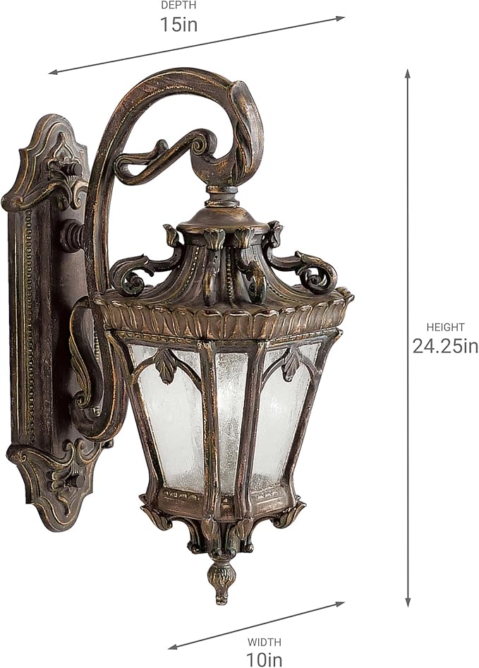 Kichler Tournai 24" 2 Light Outdoor Wall Light with Clear Seeded Glass in Londonderry