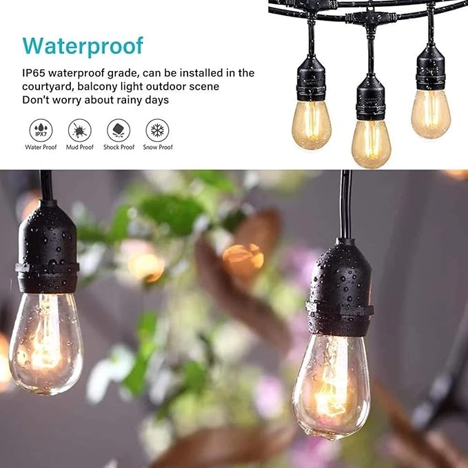 Hanging IP65 10m 20m 30m LED S14 String Lights Waterproof E27 Warm LED Retro Edison Filament Bulb Fairy Outdoor Street Garden Patio Holiday Lighting,20M