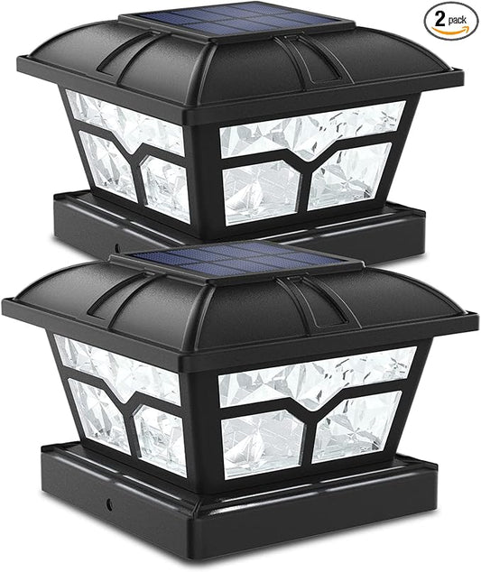 SIEDiNLAR Solar Post Cap Lights Outdoor 2 Color Modes 8 LEDs for 4x4 5x5 6x6 Posts Fence Patio Deck Decoration Warm White & Cool White Lighting Black (2 Pack)