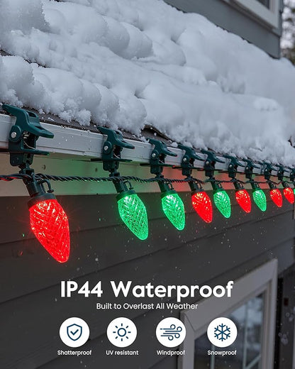 Minetom C9 LED Christmas Lights Outdoor with 100 Spring Clip (Red & Green, 1 Pack)