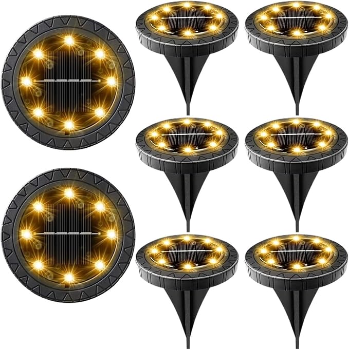 QUQUQ Solar Pathway Lights Solar Powered Ground Lights Waterproof Outdoor LED Disk for Garden Yard Patio Decor(8 Pack)