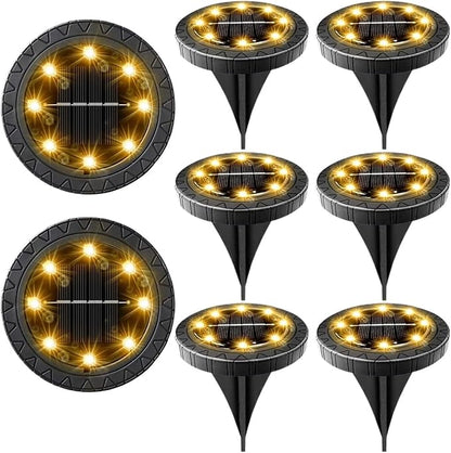 QUQUQ Solar Pathway Lights Solar Powered Ground Lights Waterproof Outdoor LED Disk for Garden Yard Patio Decor(8 Pack)