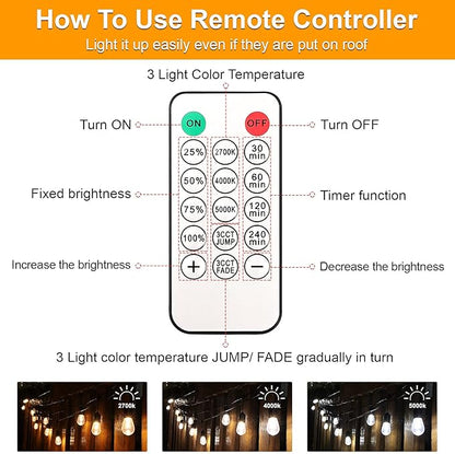 Mlambert Plug in 3 Color Outdoor LED Dimmable String Lights Bundle with 1 Controller Box and 1 Remote