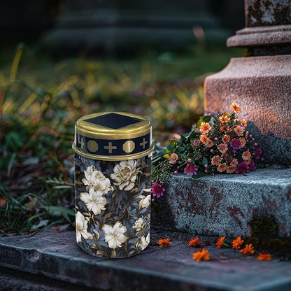 White Floral Cemetery Solar Lights Sympathy Memorial Lights Cemetery Decorations for Grave Outdoor Lights Solar Lights Grave Decorations for Cemetery Mom