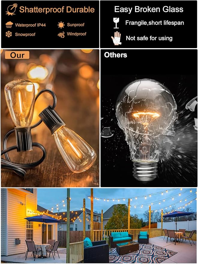 DAMAING Outdoor String Lights Weatherproof 400FT shatterproof connectable Patio Lights for Outside 4 Pack x 100FT | Lumora